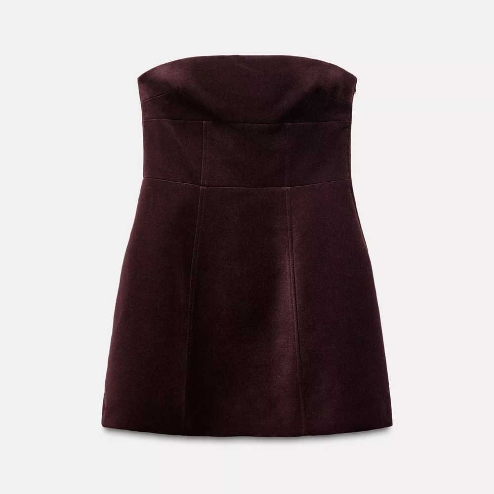 Zara Strapless Bow Dress in Deep Burgundy